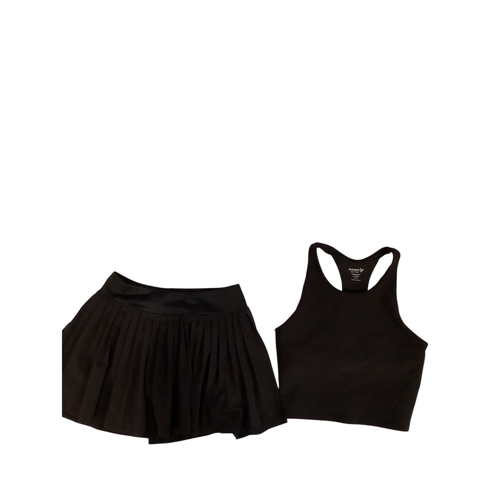Old Navy All In Motion Kids Activewear Set Black Crop Top L Skort M Pleated 2pc‎